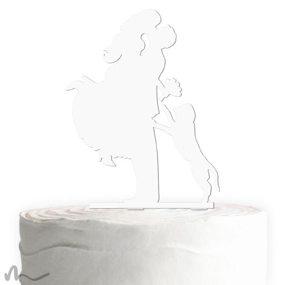 Cake Topper Sprung mit Hund Weiss