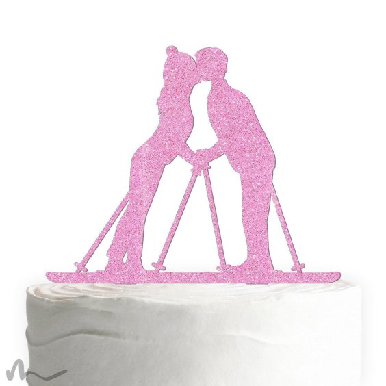 Cake Topper Skifahrer Pink Glitzer