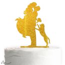 Cake Topper Sprung mit Hund Gold Glitzer