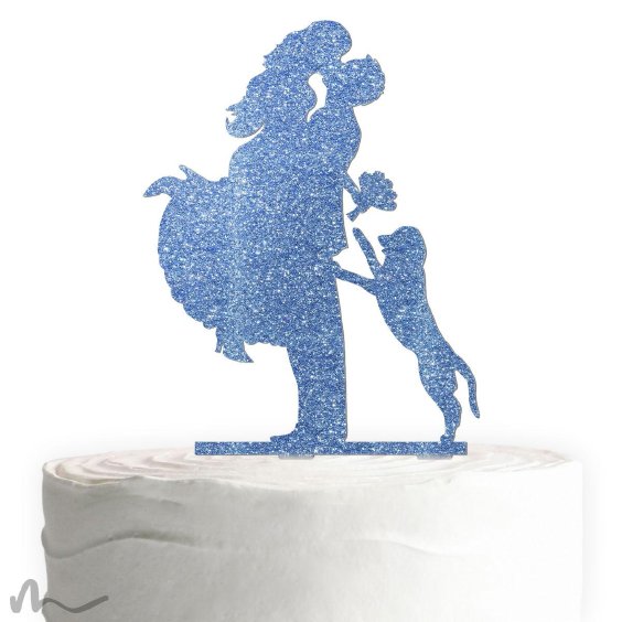 Cake Topper Sprung mit Hund Blau Glitzer
