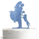 Cake Topper Sprung mit Hund Blau Glitzer