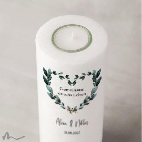 Hochzeitskerze Blätterherz Ø8 x 20 cm