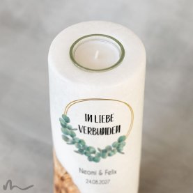 Hochzeitskerze Holzelement Eukalyptus Ø8 x 20 cm