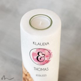 Hochzeitskerze Holzelement Kreisrund Ø8 x 20 cm