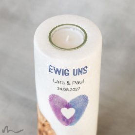 Hochzeitskerze Holzelement Fingerabdruck Herz Ø8 x 20 cm