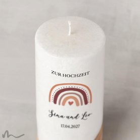 Hochzeitskerze Holzelement Docht Regenbogen Erdtöne Ø8 x 20 cm