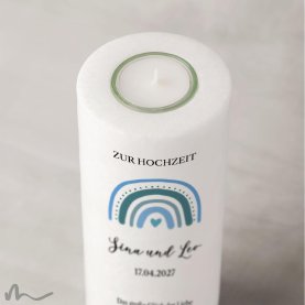 Hochzeitskerze Regenbogen Blautöne Ø8 x 20 cm
