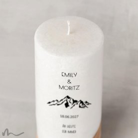 Hochzeitskerze Holzelement Docht Bergleidenschaft Ø8 x 20 cm