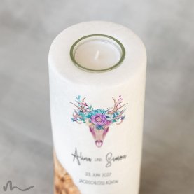 Hochzeitskerze Holzelement Jagdschloss Ø8 x 20 cm