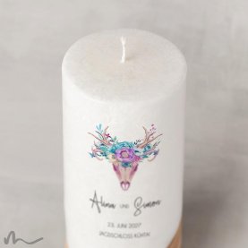 Hochzeitskerze Holzelement Docht Jagdschloss Ø8 x 20 cm