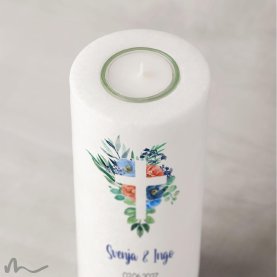 Hochzeitskerze Florales Kreuz Blau Ø8 x 20 cm