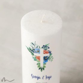 Hochzeitskerze Docht Florales Kreuz Blau Ø8 x 20 cm