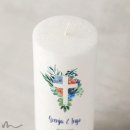 Hochzeitskerze Docht Florales Kreuz Blau Ø8 x 20 cm