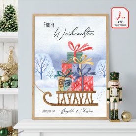 Geldgeschenk Poster Frohe Weihnachten Geschenk Rodel