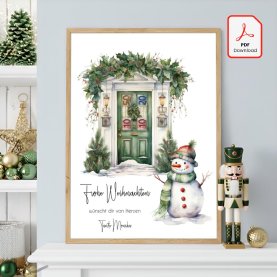 Geldgeschenk Poster Frohe Weihnachten Schneemann