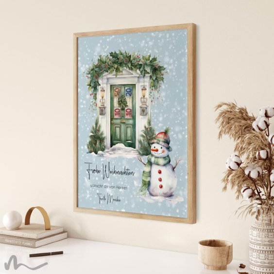 Geldgeschenk Poster Frohe Weihnachten Schneemann 2