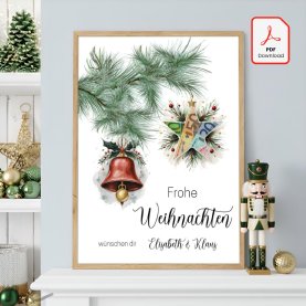 Geldgeschenk Poster Frohe Weihnachten Stern Glocke Rot