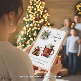 Geldgeschenk Poster Frohe Weihnachten Stern Tasse Kekse