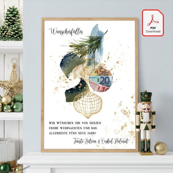 Geldgeschenk Poster Frohe Weihnachten Abstrakt Kugel