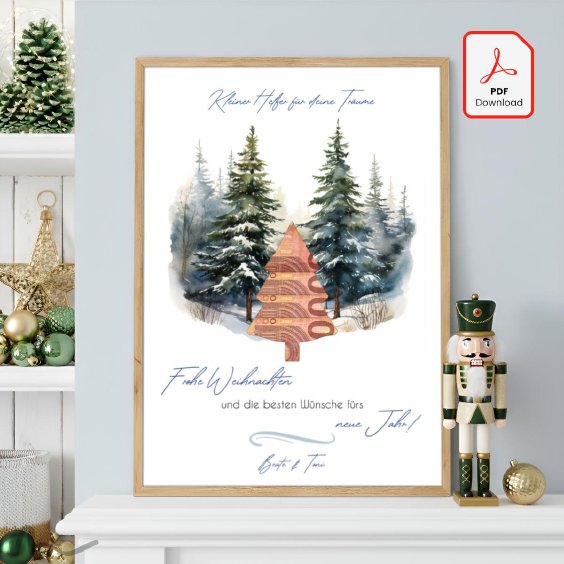 Geldgeschenk Poster Frohe Weihnachten Wald