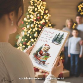 Geldgeschenk Poster Frohe Weihnachten Bär Schlitten