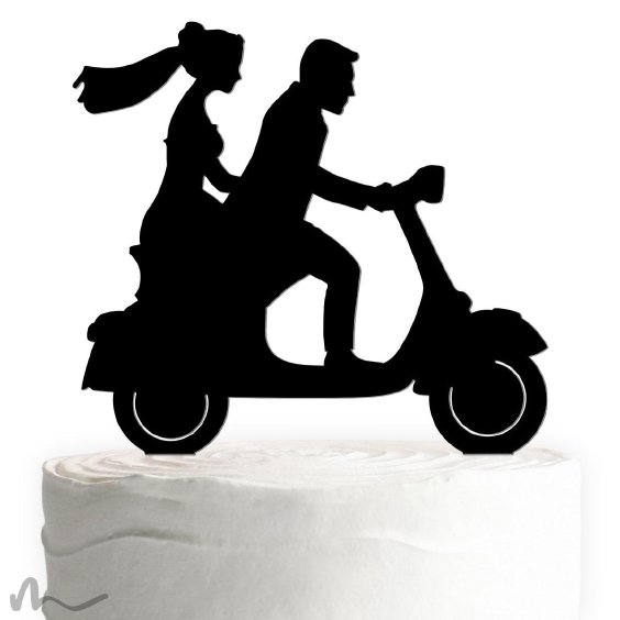 Cake Topper Vespa mit Brautpaar Schwarz