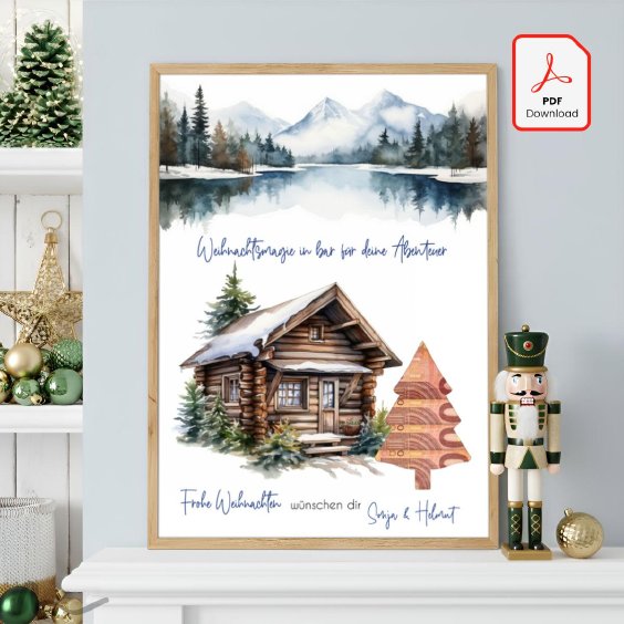 Geldgeschenk Poster Frohe Weihnachten Hütte