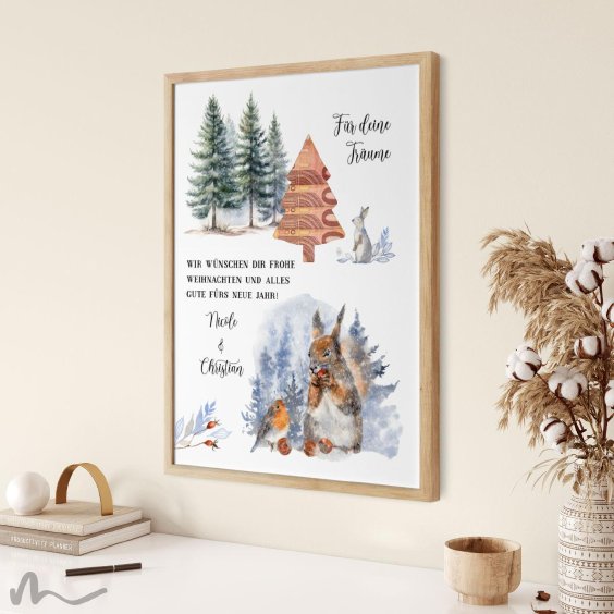 Geldgeschenk Poster Frohe Weihnachten Eichhörnchen