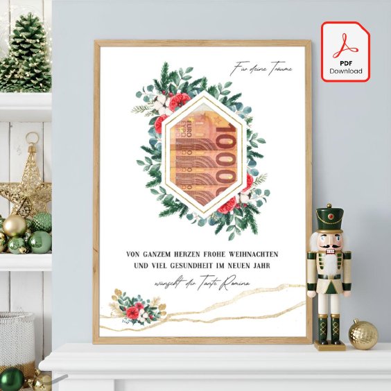 Geldgeschenk Poster Frohe Weihnachten Blumen Rahmen 2