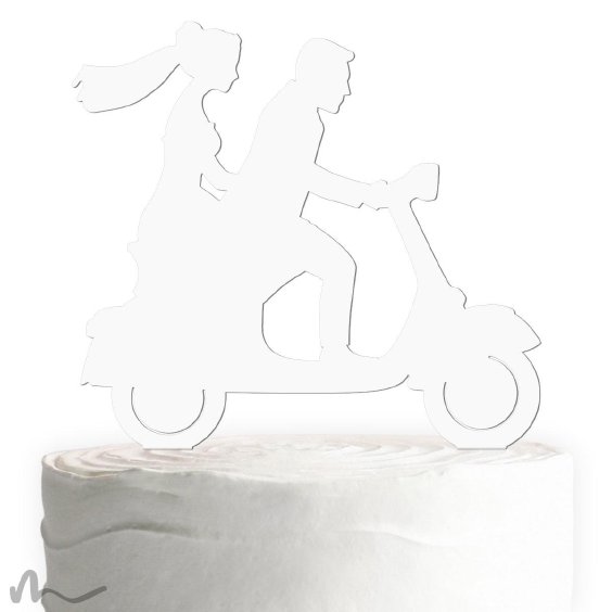 Cake Topper Vespa mit Brautpaar Weiss