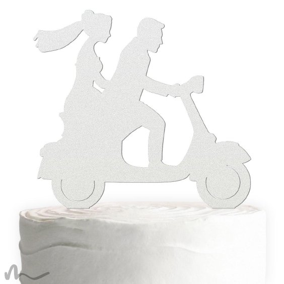 Cake Topper Vespa mit Brautpaar Satiniert
