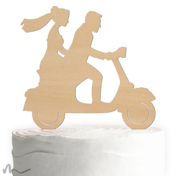Cake Topper Vespa mit Brautpaar Holz