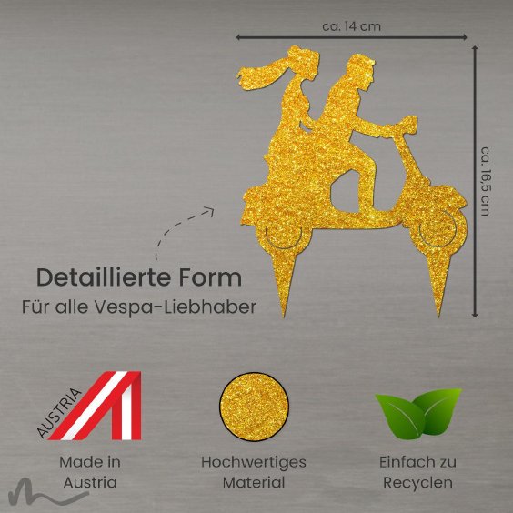 Cake Topper Vespa mit Brautpaar Gold Glitzer