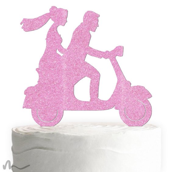 Cake Topper Vespa mit Brautpaar Pink Glitzer