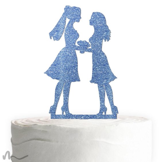 Cake Topper Mrs und Mrs Blau Glitzer