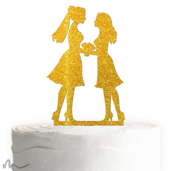 Cake Topper Mrs und Mrs Gold Glitzer