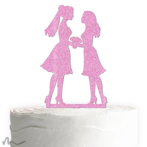 Cake Topper Mrs und Mrs Pink Glitzer