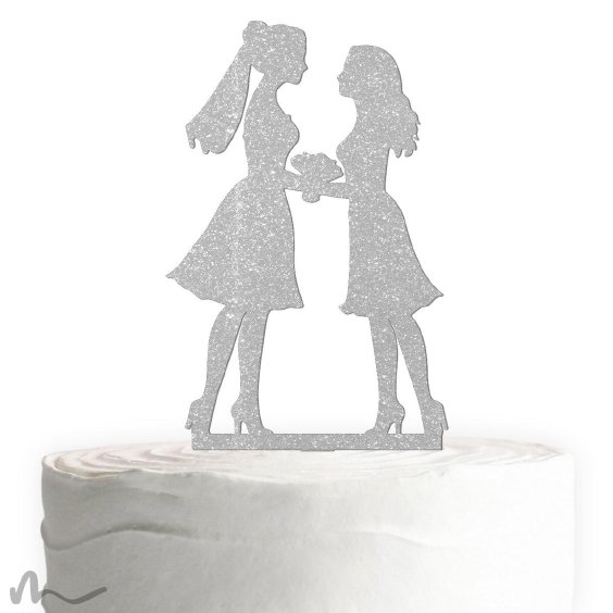 Cake Topper Mrs und Mrs Silber Glitzer