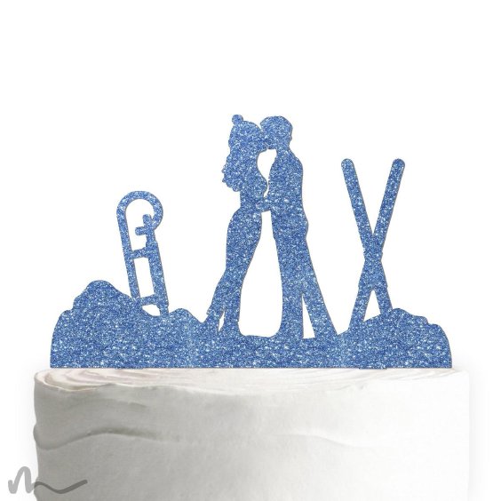 Cake Topper Wintersport Blau Glitzer