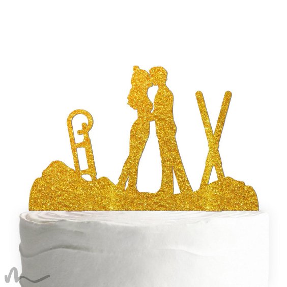 Cake Topper Wintersport Gold Glitzer