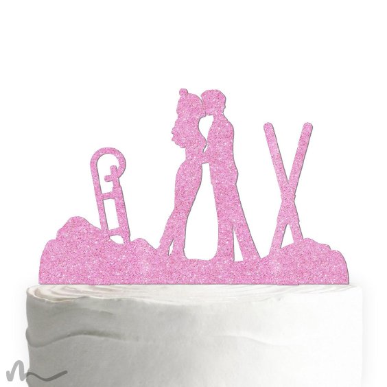 Cake Topper Wintersport Pink Glitzer