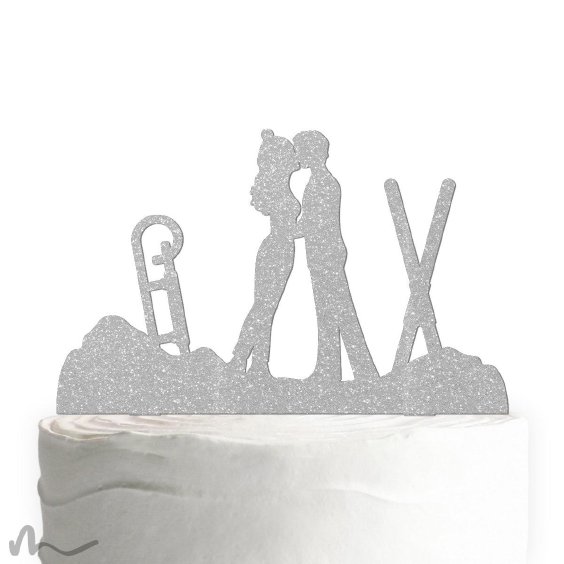 Cake Topper Wintersport Silber Glitzer