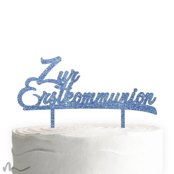 Cake Topper Zur Erstkommunion Blau Glitzer