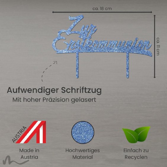 Cake Topper Zur Erstkommunion Blau Glitzer