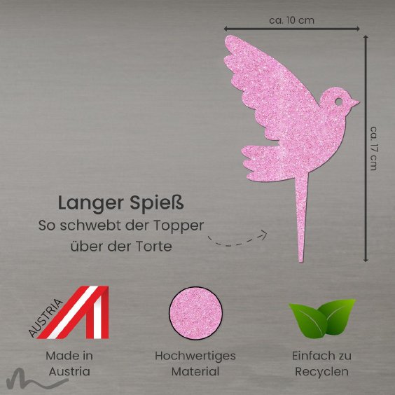 Cake Topper Taube Pink Glitzer