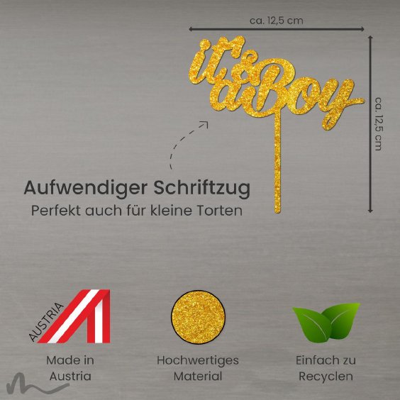 Cake Topper Its a Boy Gold Glitzer