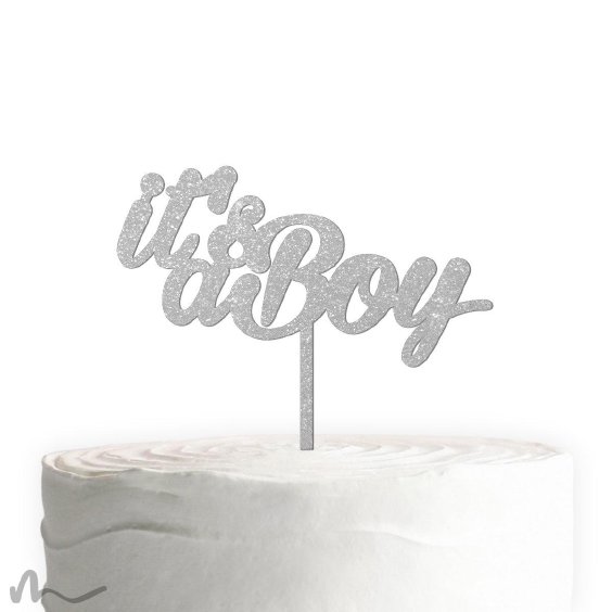 Cake Topper Its a Boy Silber Glitzer