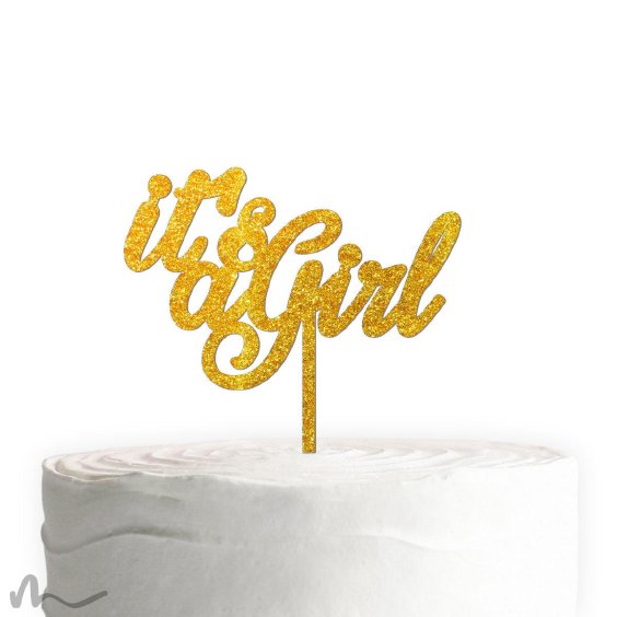 Cake Topper Its a Girl Gold Glitzer