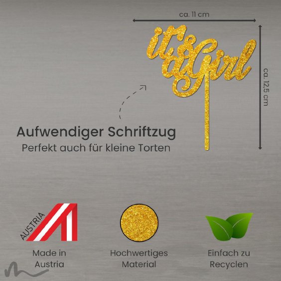 Cake Topper Its a Girl Gold Glitzer