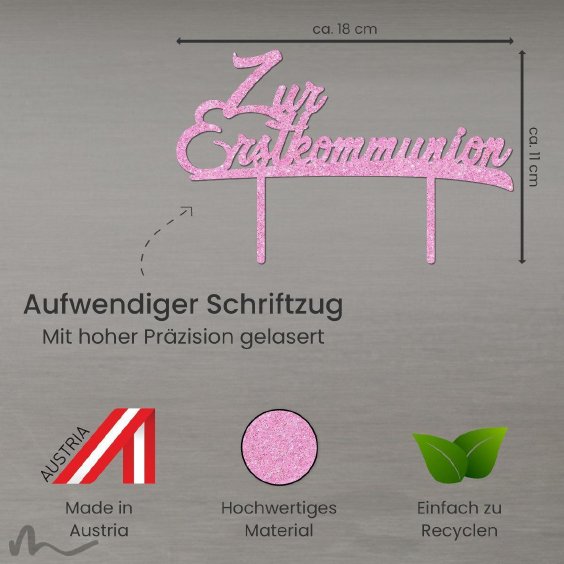 Cake Topper Zur Erstkommunion Pink Glitzer
